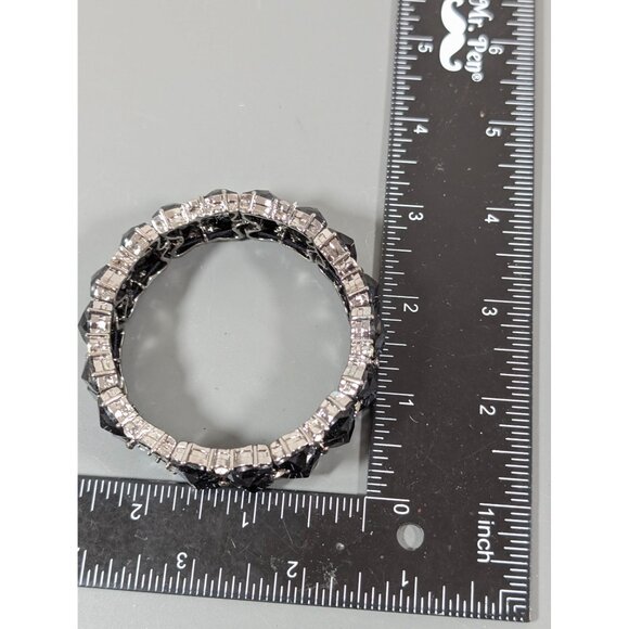 Monet Black Rhinestone Tennis Bracelet 7 in Stretch Silver Tone - Picture 7 of 7